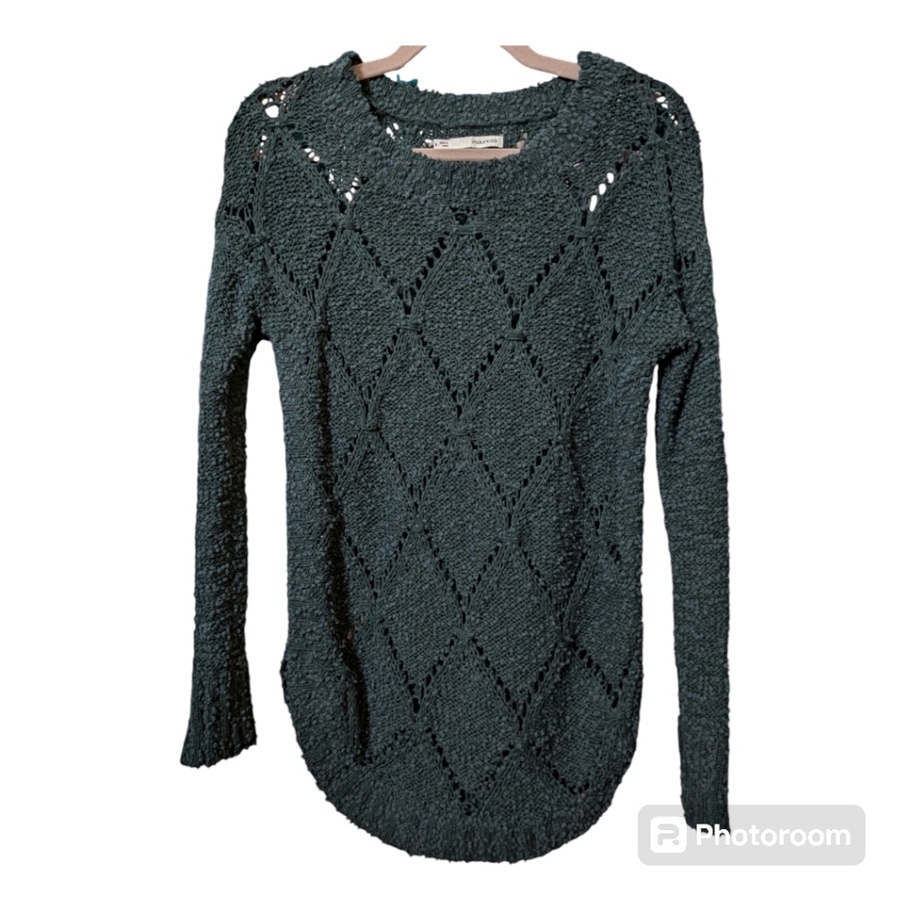 Maurices Small Diamond Open Knit Popcorn Sweater Green